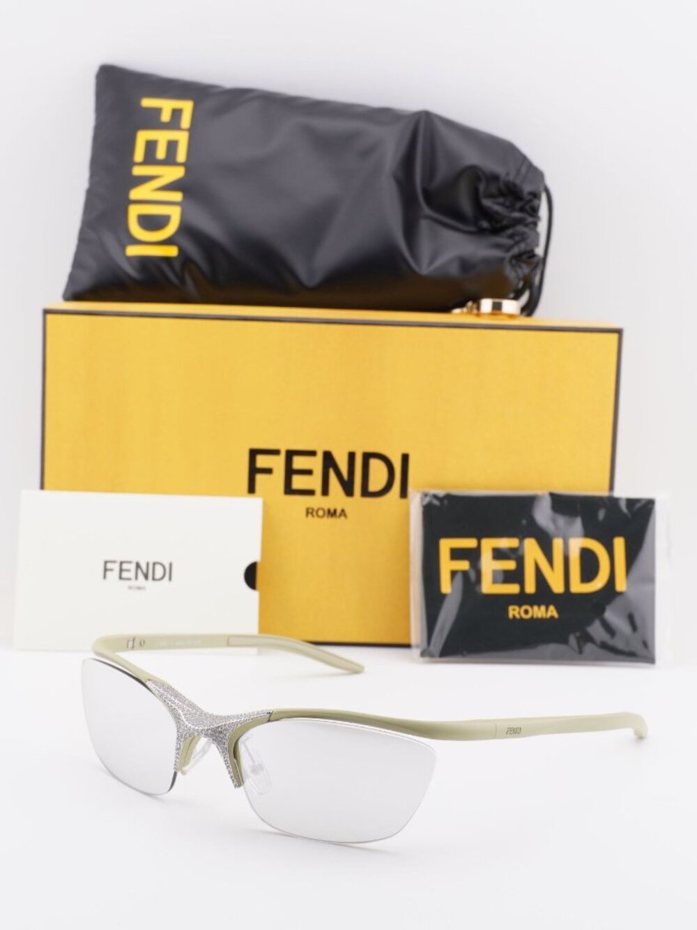 Fendi FE40176U 94C Cat Eye Rimless Sunglasses - Matte Green / Silver